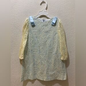 New Luli and Me Blue Cream DAINTY LACE DRESS -  Satin Ribbons